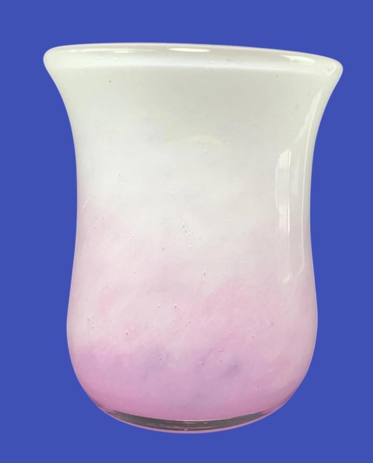 Vintage Pink Ombre Art Glass Vase – Hand Blown, Signed on Base, 9cm