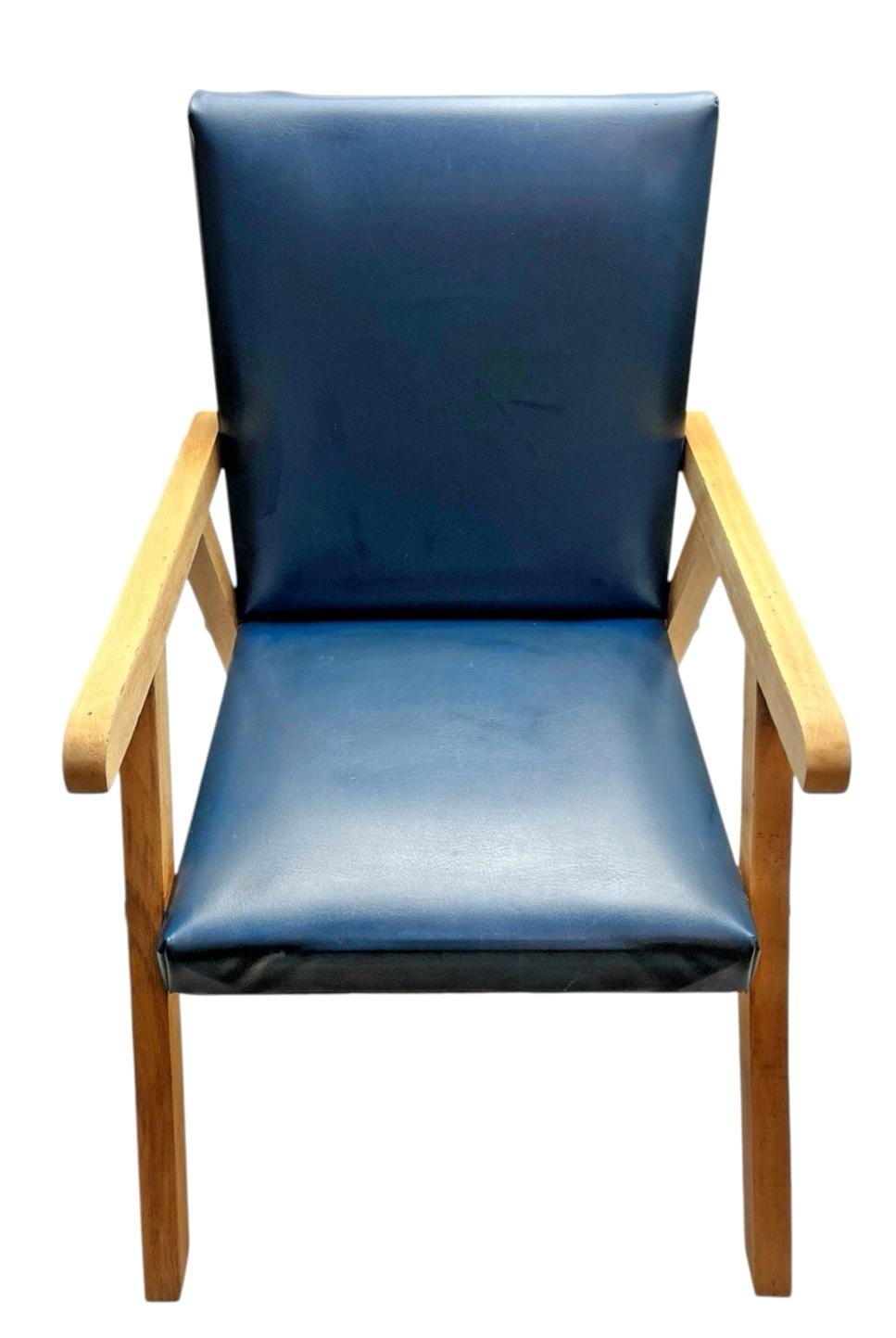 Mid Century Beech & Navy Vinyl Child's Armchair – Retro 1960s Miniature Chair