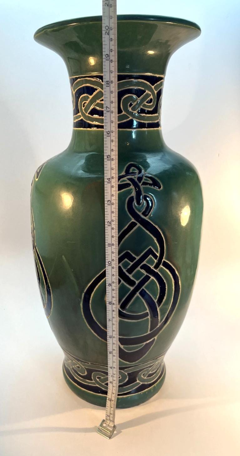 Vintage 52cm Maggie Fisher Celtic pottery vase / urn in floorstanding signed 'MF' Large Floor Vase