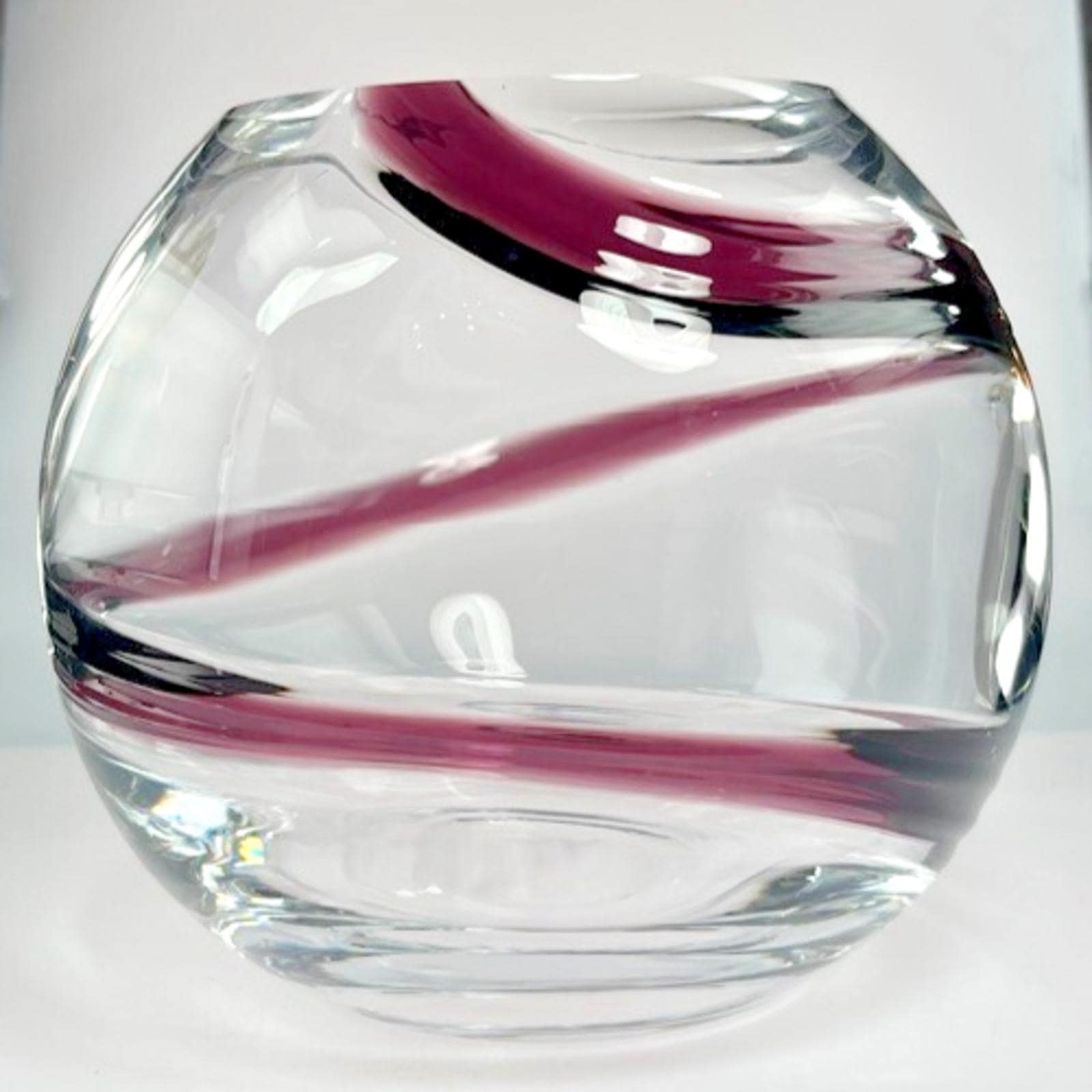 Hand blown glass globe vase w/ purple swirl – 14cm vintage planter