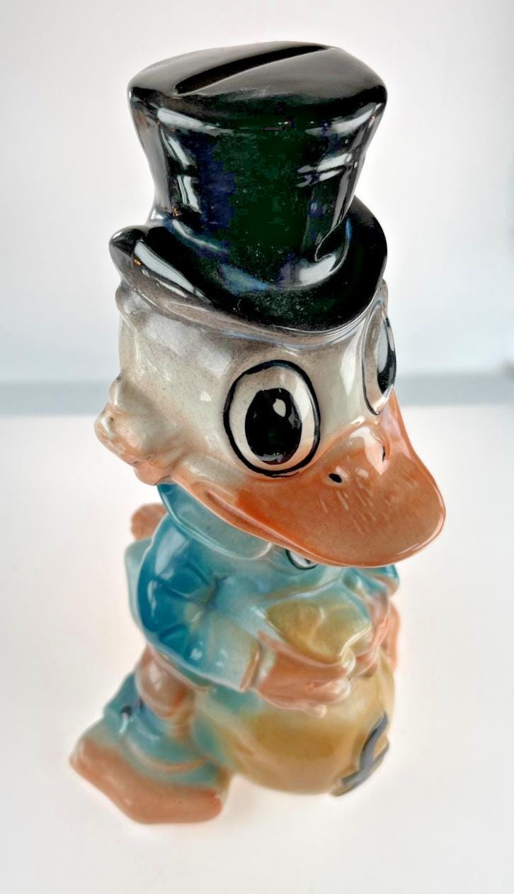 Rare vintage Scrooge McDuck money box Disneyana ceramic Bristow Potteries - Highly collectable