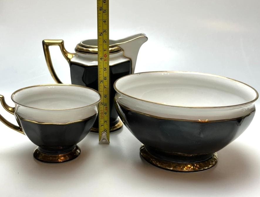 Vintage Black, White & Gold Porcelain Coffee Set Art Deco Style 7-Piece Czech