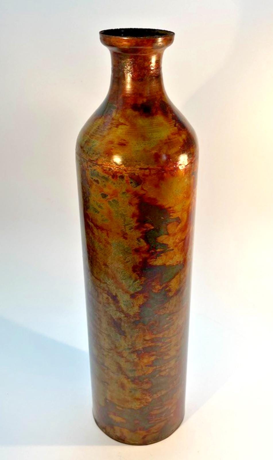 Vintage Iridescent Welded Metal Bottle - Industrial Decor (37.5cm Tall)
