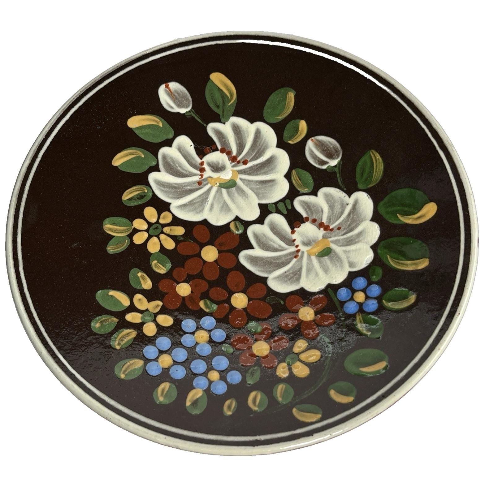 Vintage Decorative Wall Plate, Hand Painted Floral Detail on Pottery