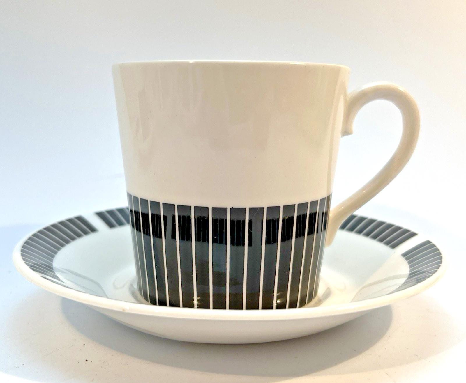 Royal Osborne Black & White Cups and Saucers: Mid-Century Fine Bone China