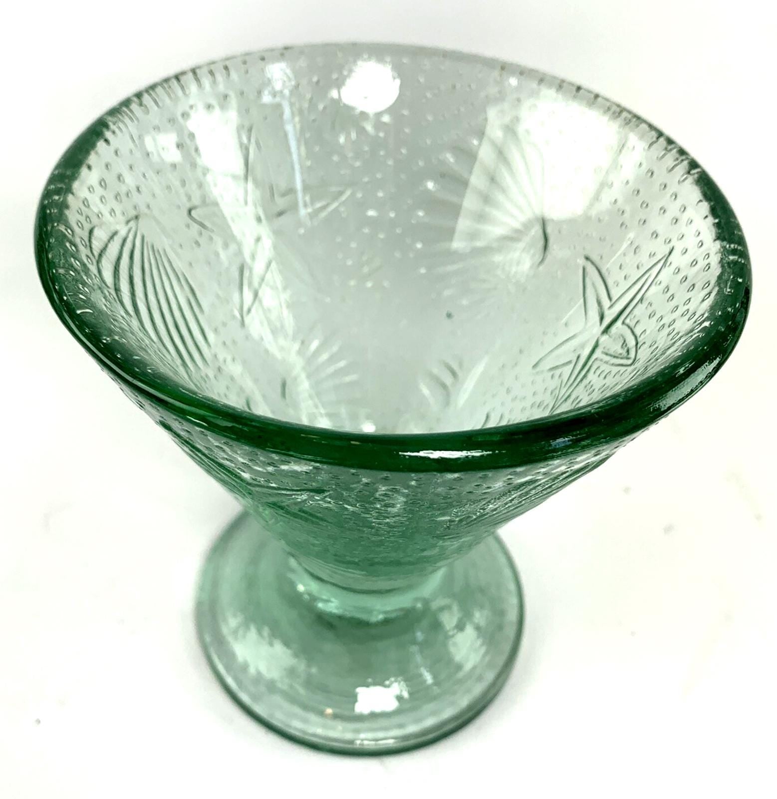 1940s Seashell & Starfish Aqua Glass Compote Dish or Decorative bowl
