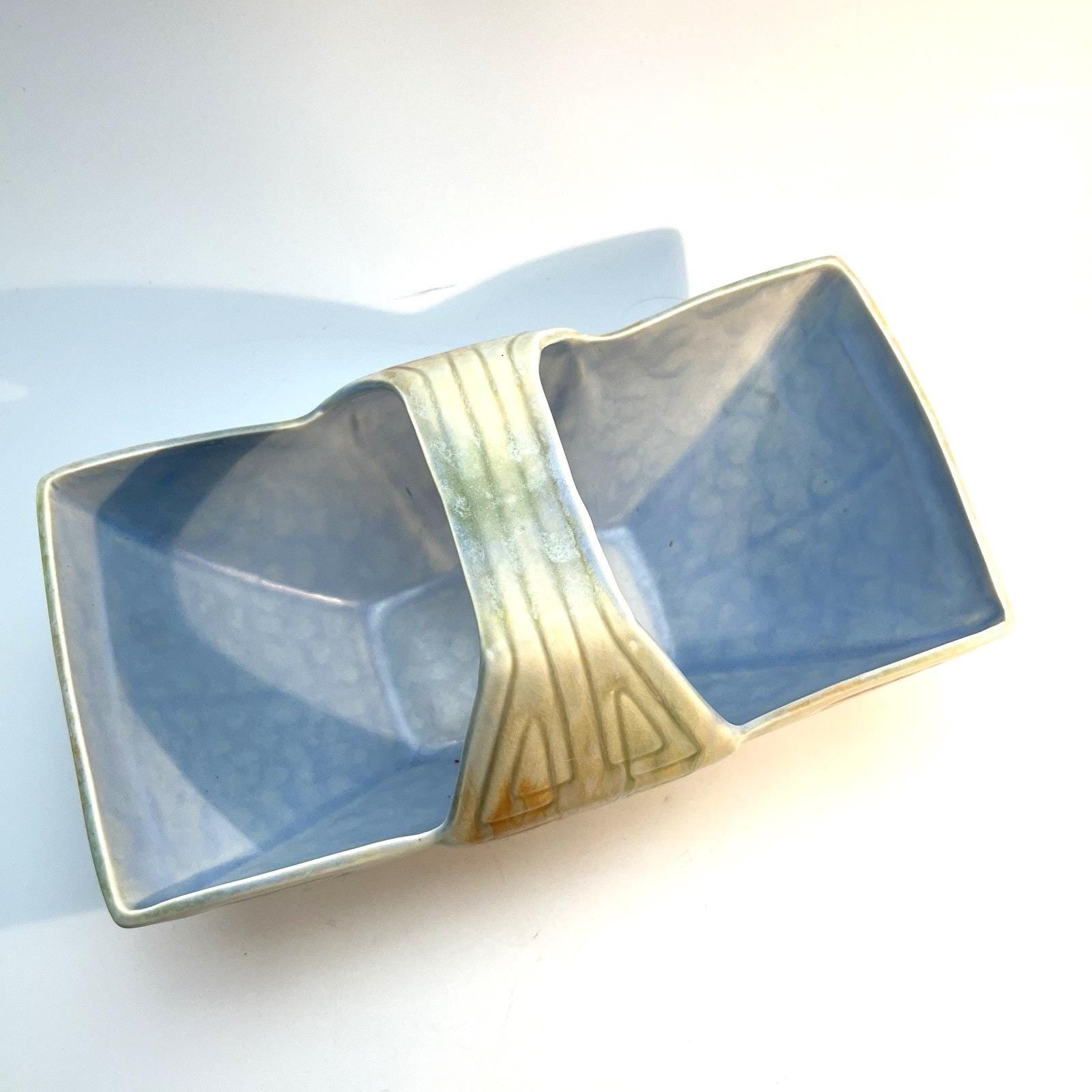 Beswick Pottery Hand Painted Basket Art Deco Number 475 in Blue & Beige Matte VGC