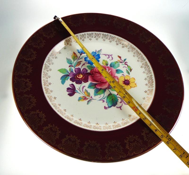 Midwinter Burselem Dinner Plates: 1960s Red Floral, Set of 3