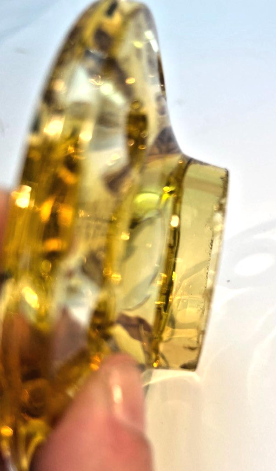 Art Deco Amber Glass Vase with Glass Frog