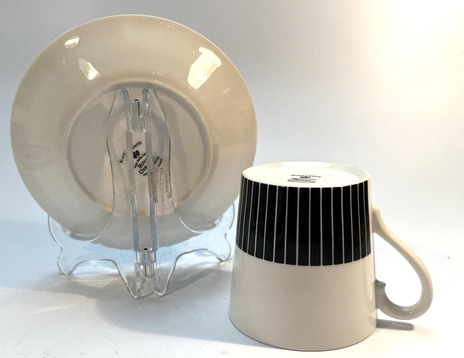 Royal Osborne Black & White Cups and Saucers: Mid-Century Fine Bone China