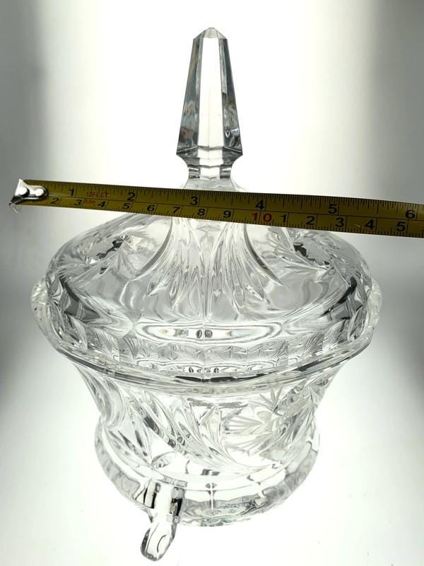 1938 Crystal Lidded Dish or Bowl on 3 Legs. Art Deco Crystal