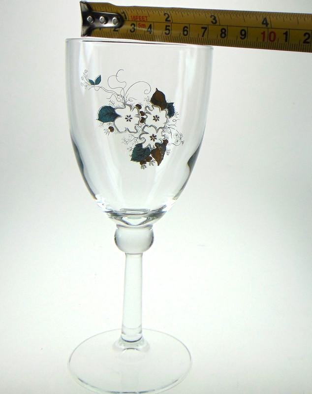 Mid Century Wine Glasses: White Floral Detail, Set of 3