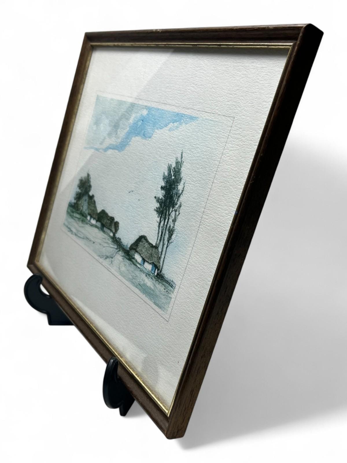 Framed Etching “In de Kempen” by Dirk Baksteen (1886–1971) Thatched Cottage