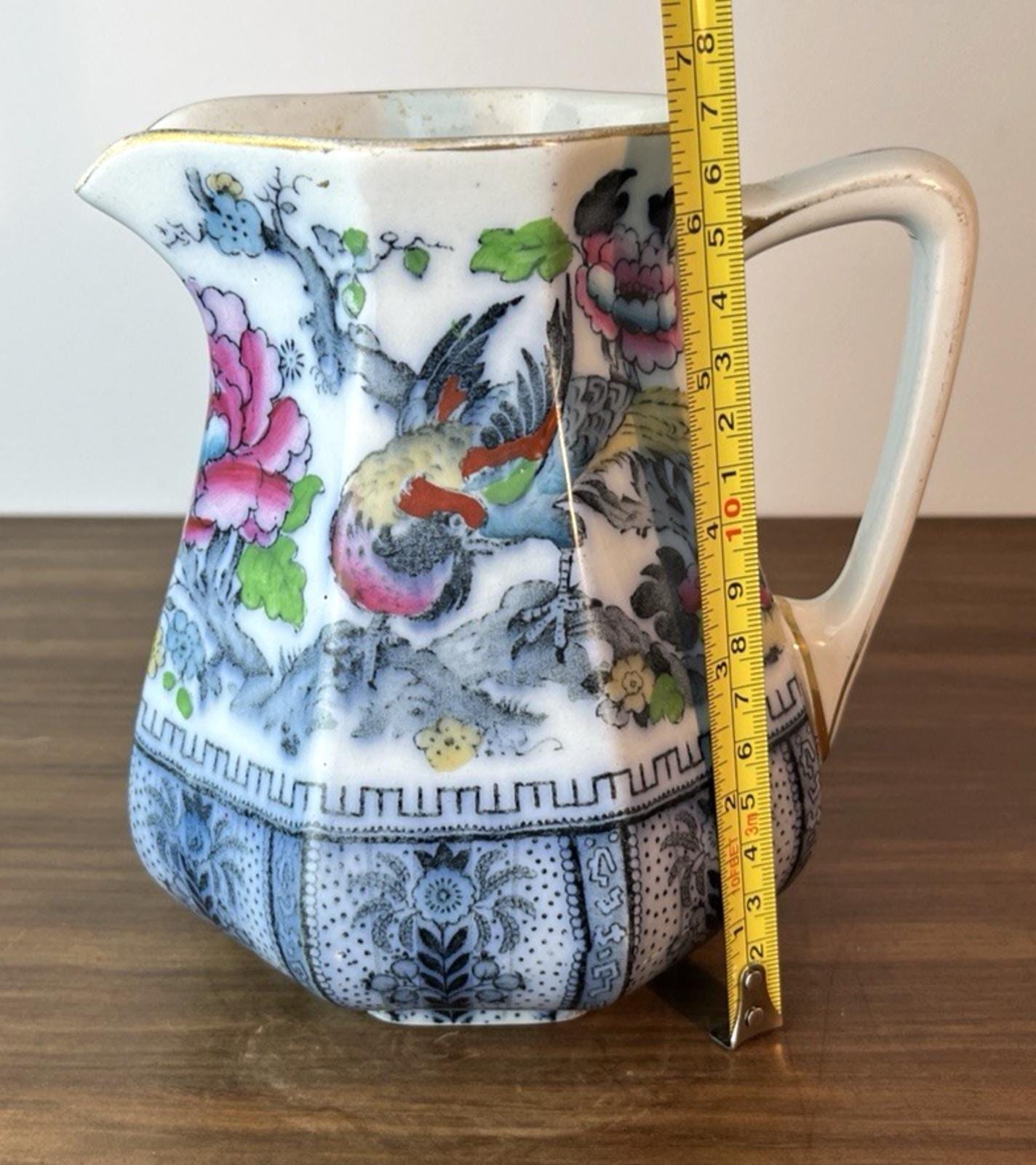 Antique losol ware shanghai jug keeling & co burslem graduated floral bird vgc