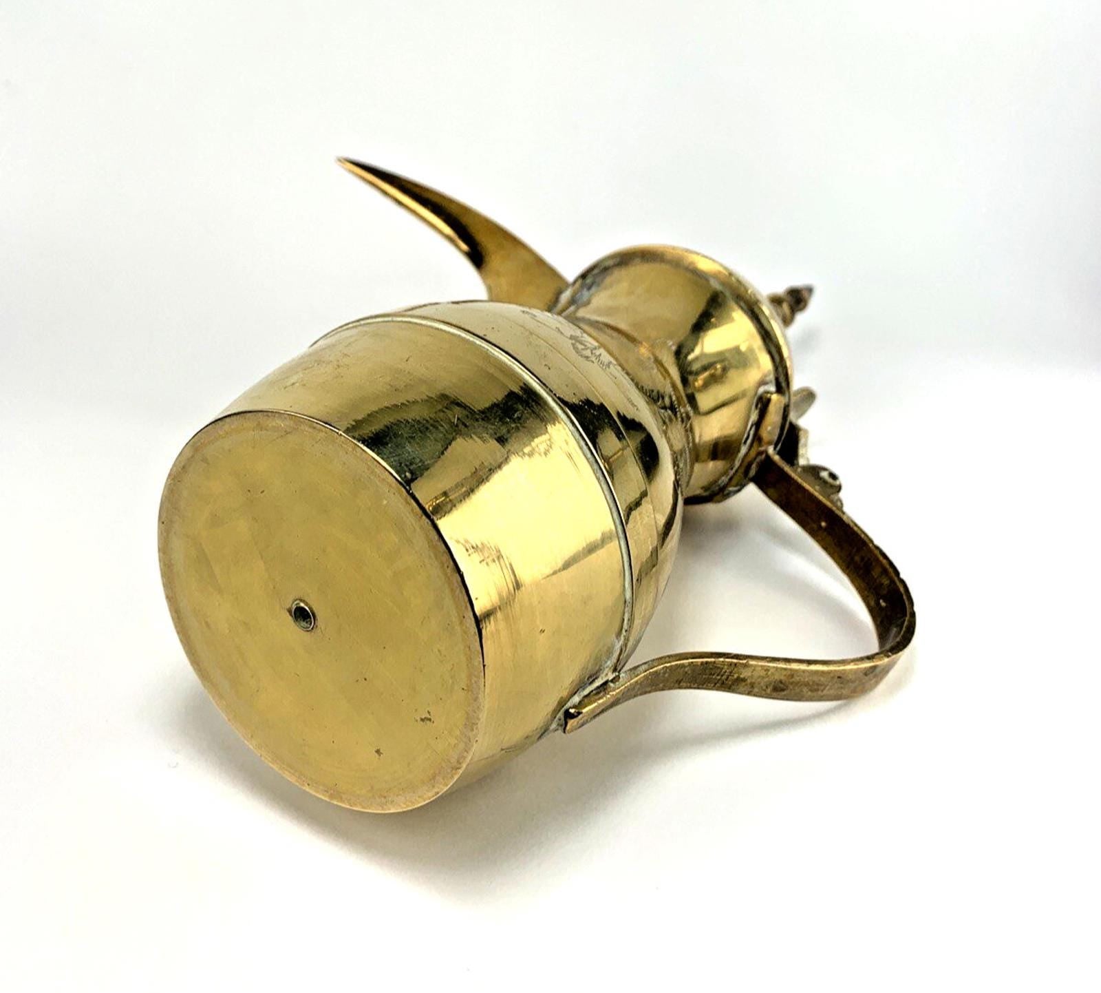 Antique Brass Coffee Pot: Middle Eastern Engraved Pitcher