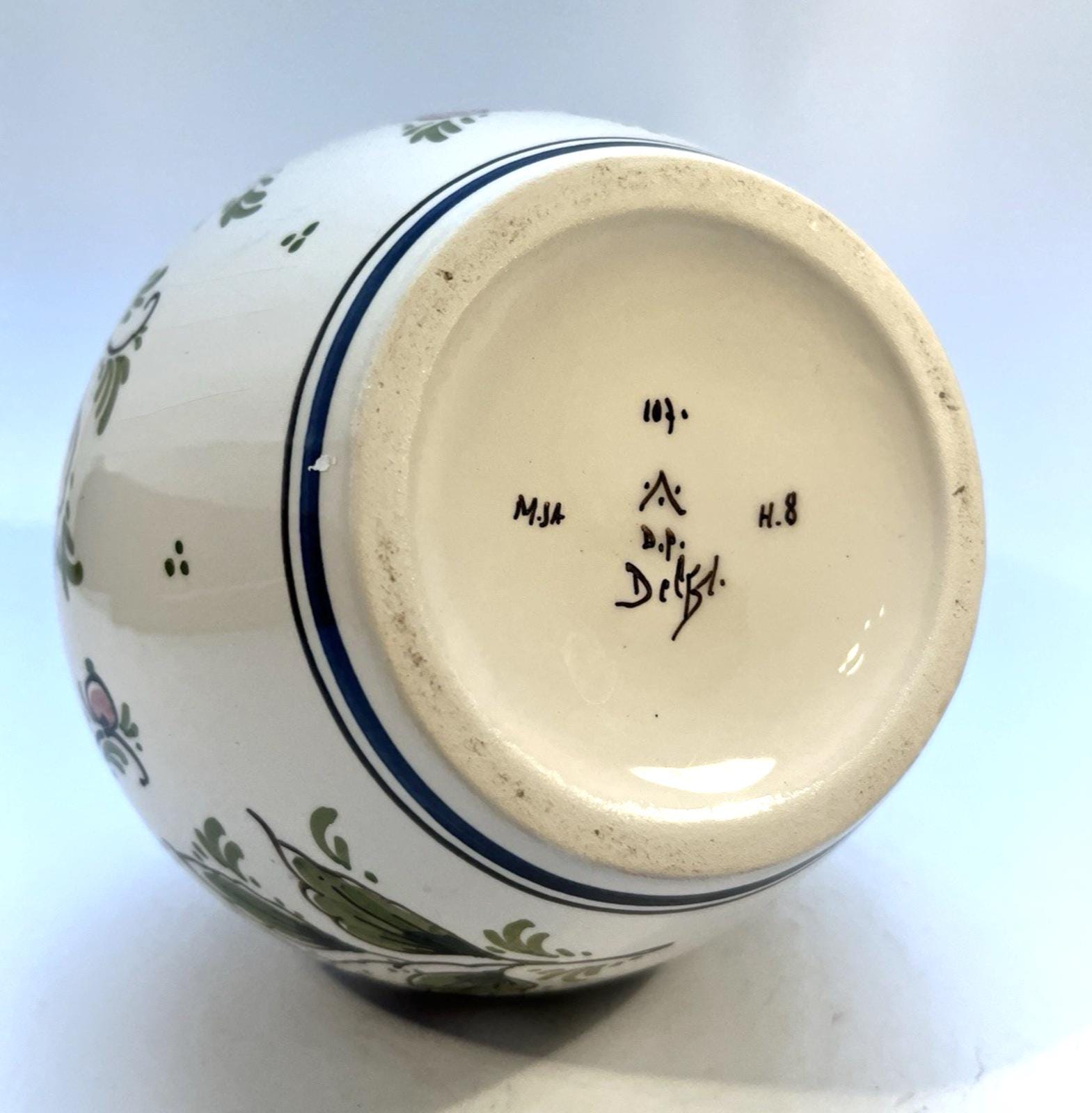 Vintage delft pottery jug in colourful hand painted windmill art and folk art
