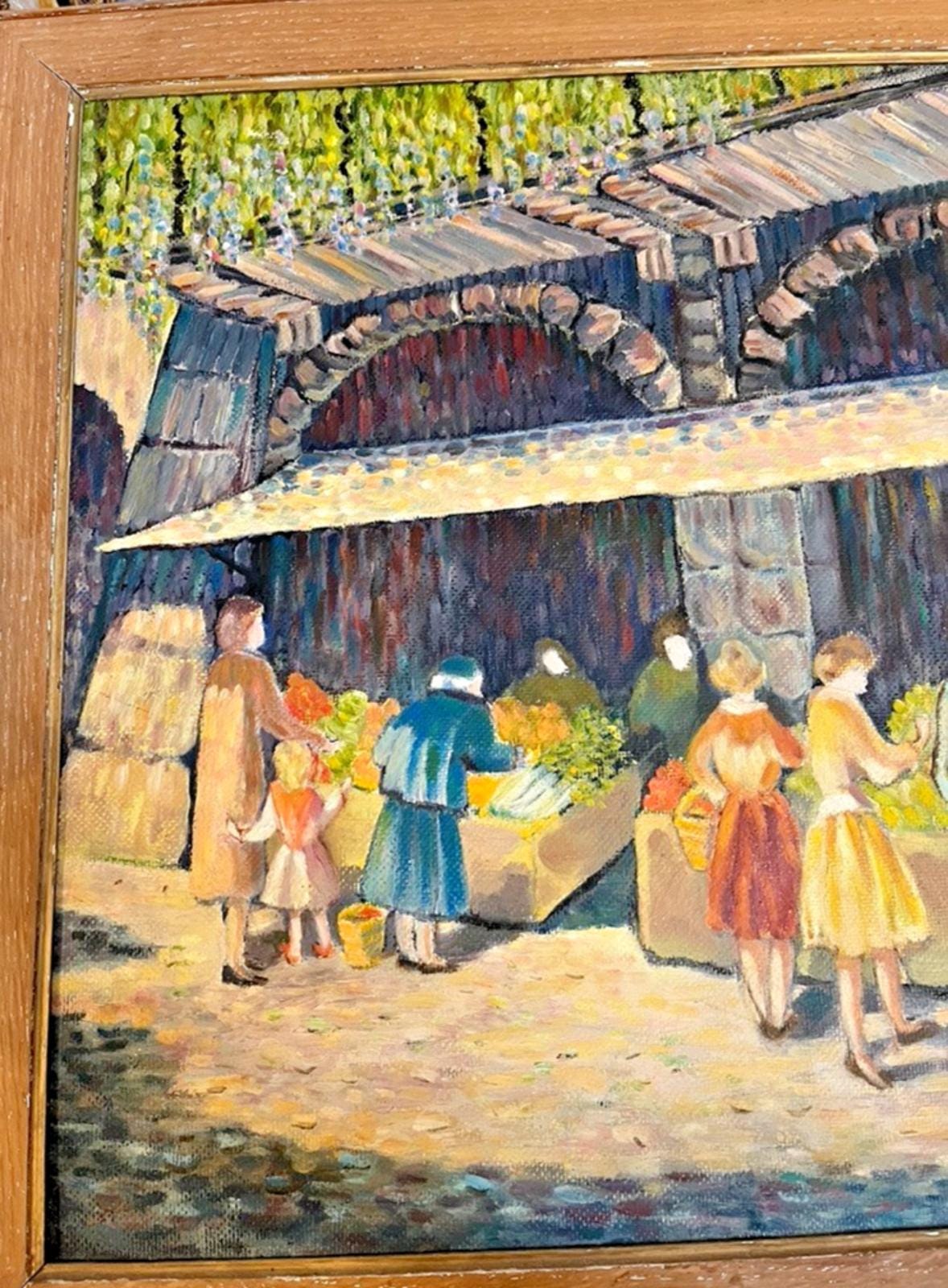 Vintage Oil Painting J McCann Market Scene Fruit Veg Stall Framed 65x57cm