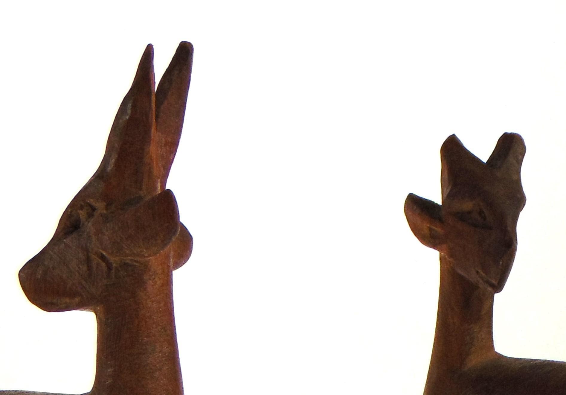 Vintage African Wood Carved Antelope Pair: Mid-Century Animal Decor