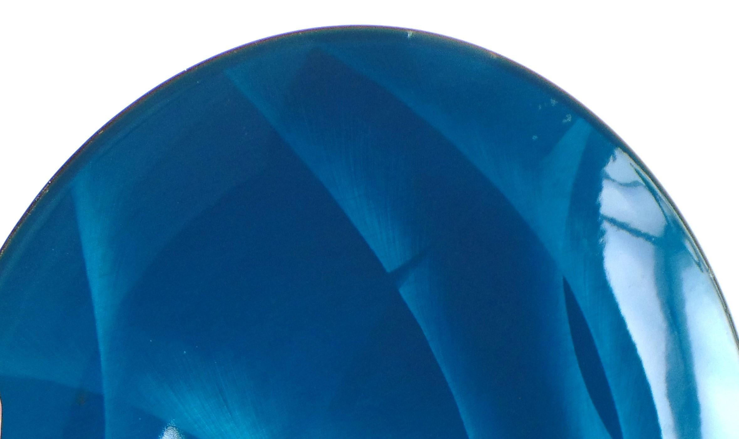 Catherineholm aqua blue enamel platter – 31cm mid century stainless steel