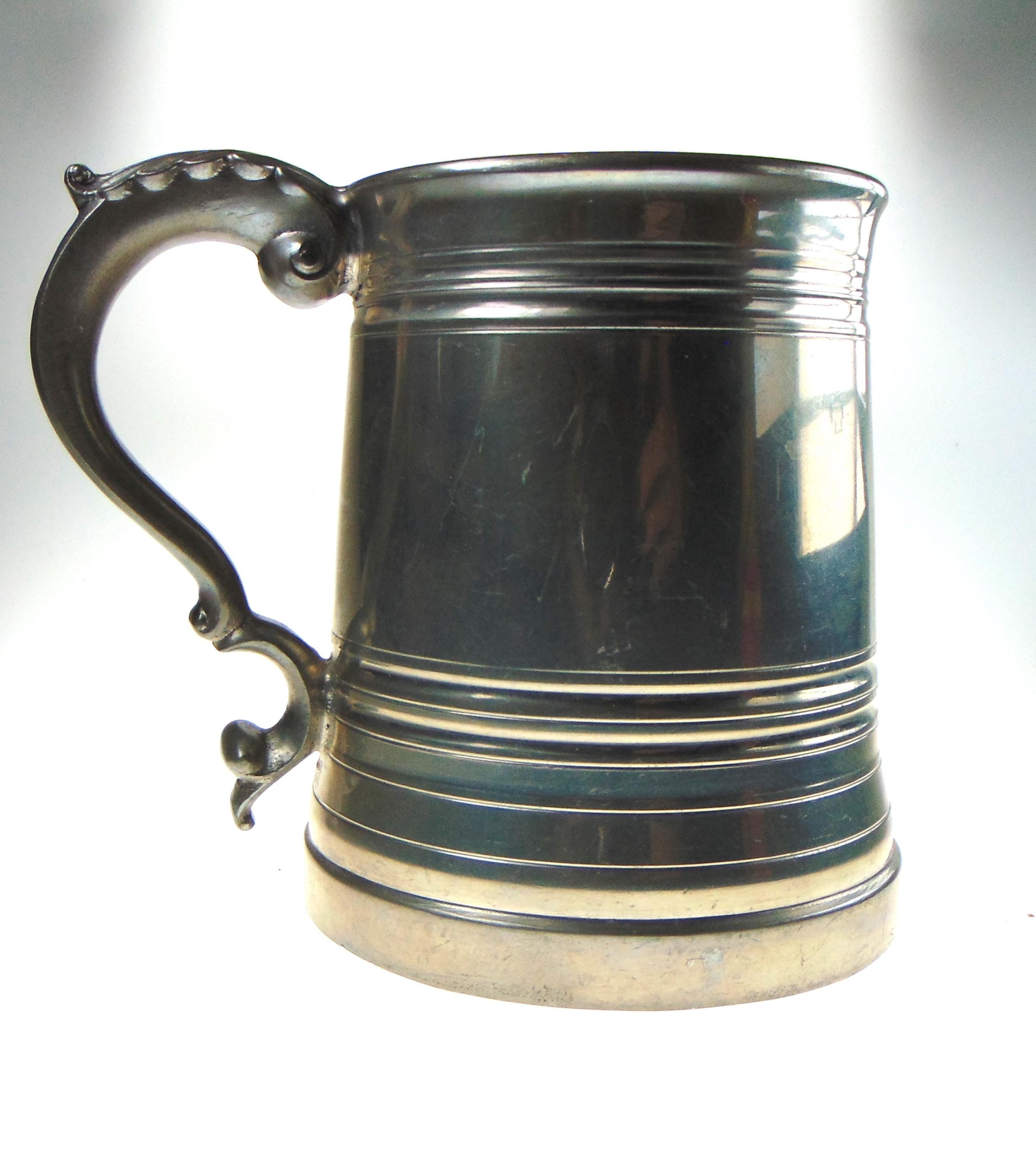 Vintage Tankard with Glass Bottom in English Pewter