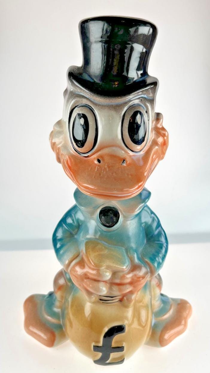Rare vintage Scrooge McDuck money box Disneyana ceramic Bristow Potteries - Highly collectable