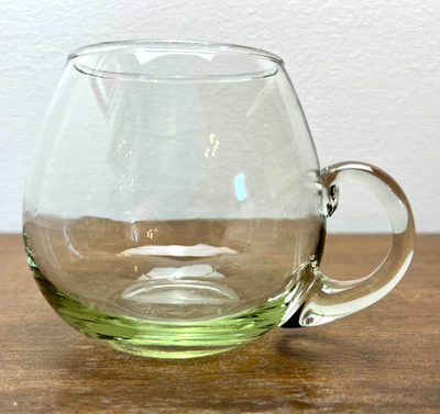 Mid Century Spanish Hand Blown Glass Mugs Set of 6 Green Tint 1960s