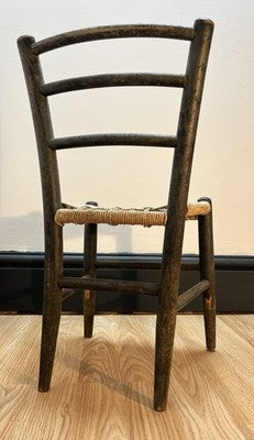 Antique Child’s Ladder Back Chair with Woven Rush Seat Rustic Farmhouse Nursery