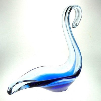 Art Glass Swan Bowl in Cobalt Blue. Murano Style Mid Century Art Glass