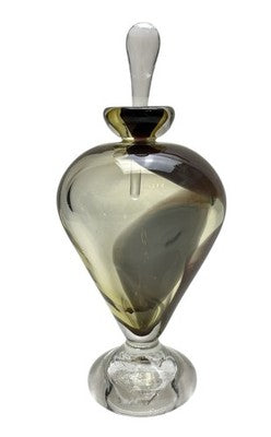 Signed Studio Art Glass Perfume Bottle Smoky Amber & Purple Hand Blown Glass