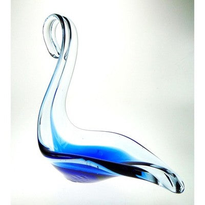 Art Glass Swan Bowl in Cobalt Blue. Murano Style Mid Century Art Glass