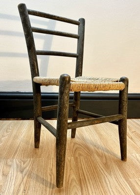 Antique Child’s Ladder Back Chair with Woven Rush Seat Rustic Farmhouse Nursery