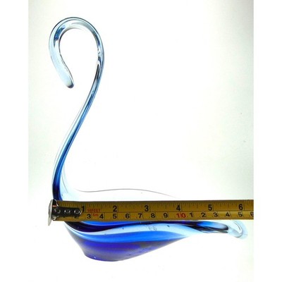 Art Glass Swan Bowl in Cobalt Blue. Murano Style Mid Century Art Glass
