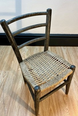 Antique Child’s Ladder Back Chair with Woven Rush Seat Rustic Farmhouse Nursery