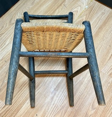 Antique Child’s Ladder Back Chair with Woven Rush Seat Rustic Farmhouse Nursery