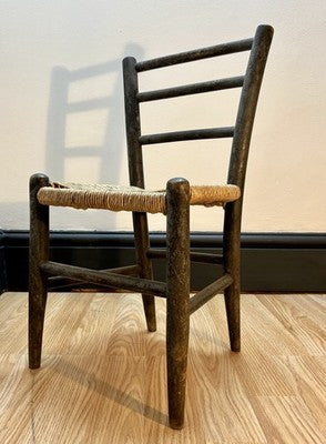 Antique Child’s Ladder Back Chair with Woven Rush Seat Rustic Farmhouse Nursery