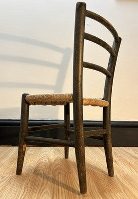Antique Child’s Ladder Back Chair with Woven Rush Seat Rustic Farmhouse Nursery