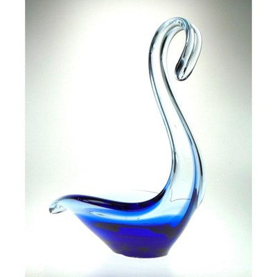 Art Glass Swan Bowl in Cobalt Blue. Murano Style Mid Century Art Glass