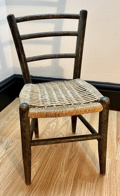 Antique Child’s Ladder Back Chair with Woven Rush Seat Rustic Farmhouse Nursery