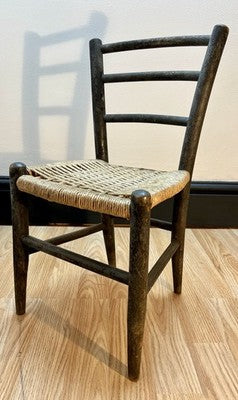 Antique Child’s Ladder Back Chair with Woven Rush Seat Rustic Farmhouse Nursery