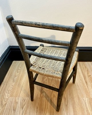 Antique Child’s Ladder Back Chair with Woven Rush Seat Rustic Farmhouse Nursery