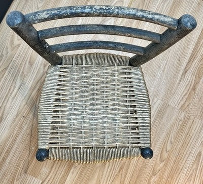 Antique Child’s Ladder Back Chair with Woven Rush Seat Rustic Farmhouse Nursery