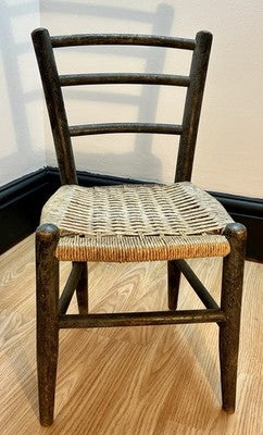Antique Child’s Ladder Back Chair with Woven Rush Seat Rustic Farmhouse Nursery