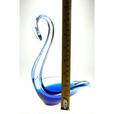 Art Glass Swan Bowl in Cobalt Blue. Murano Style Mid Century Art Glass