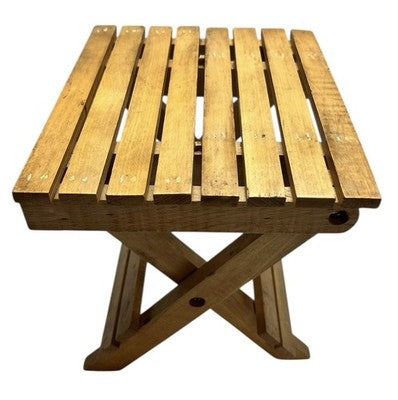 Vintage Folding Wooden Slatted Stool / Mini Table – Compact Portable Seat