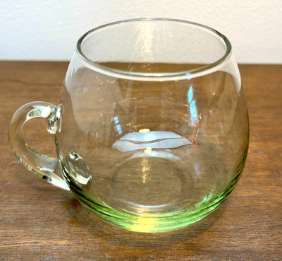 Mid Century Spanish Hand Blown Glass Mugs Set of 6 Green Tint 1960s