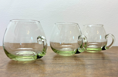 Mid Century Spanish Hand Blown Glass Mugs Set of 6 Green Tint 1960s