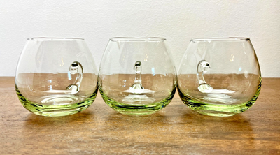 Mid Century Spanish Hand Blown Glass Mugs Set of 6 Green Tint 1960s