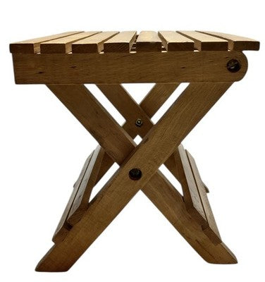 Vintage Folding Wooden Slatted Stool / Mini Table – Compact Portable Seat