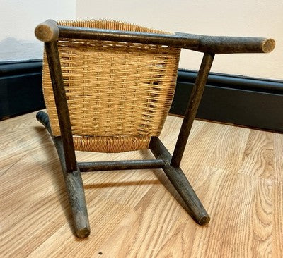 Antique Child’s Ladder Back Chair with Woven Rush Seat Rustic Farmhouse Nursery