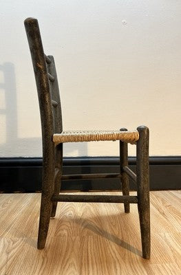 Antique Child’s Ladder Back Chair with Woven Rush Seat Rustic Farmhouse Nursery